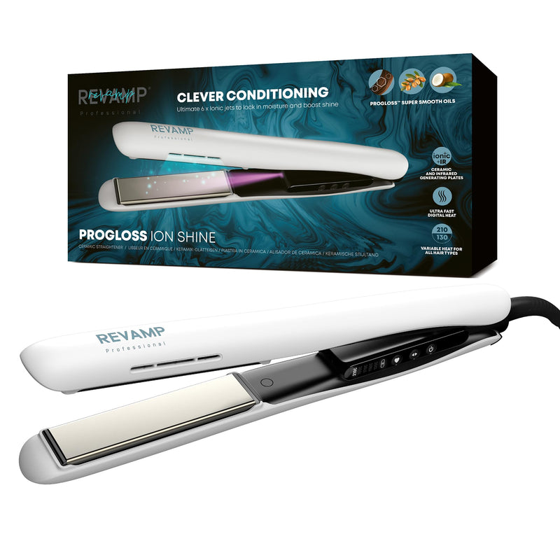Revamp Progloss Ion Shine Ceramic Hair Straightener - White St-1850