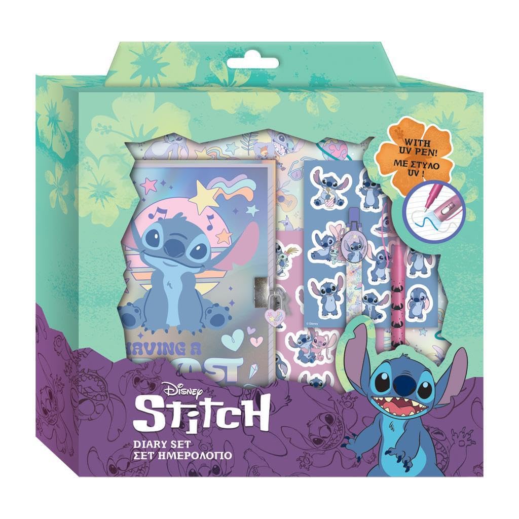 Diakakis Disney Stitch A5 Geheime dagboek en pennenset | Briefpapier Set Kantoor- of Schoolbenodigdheden | Pluche Notebook Journal & Intrekbare Pen | Steekgeschenken voor fans (Steek, Stitch Lock)