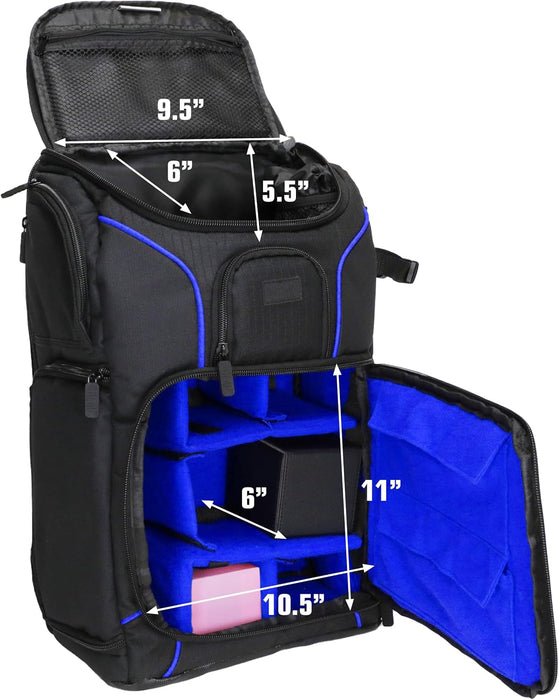 USA Gear MTG-Rucksack, Kompatibel mit Magic the Gathering, MTG-Deck und mehr - TCG-Rucksack Tasche mit Schultergurten, anpassbaren Trennwänden, TCG-Spielmattenhalter, Ordnerfach (Blau