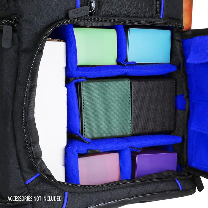 USA Gear MTG-Rucksack, Kompatibel mit Magic the Gathering, MTG-Deck und mehr - TCG-Rucksack Tasche mit Schultergurten, anpassbaren Trennwänden, TCG-Spielmattenhalter, Ordnerfach (Blau