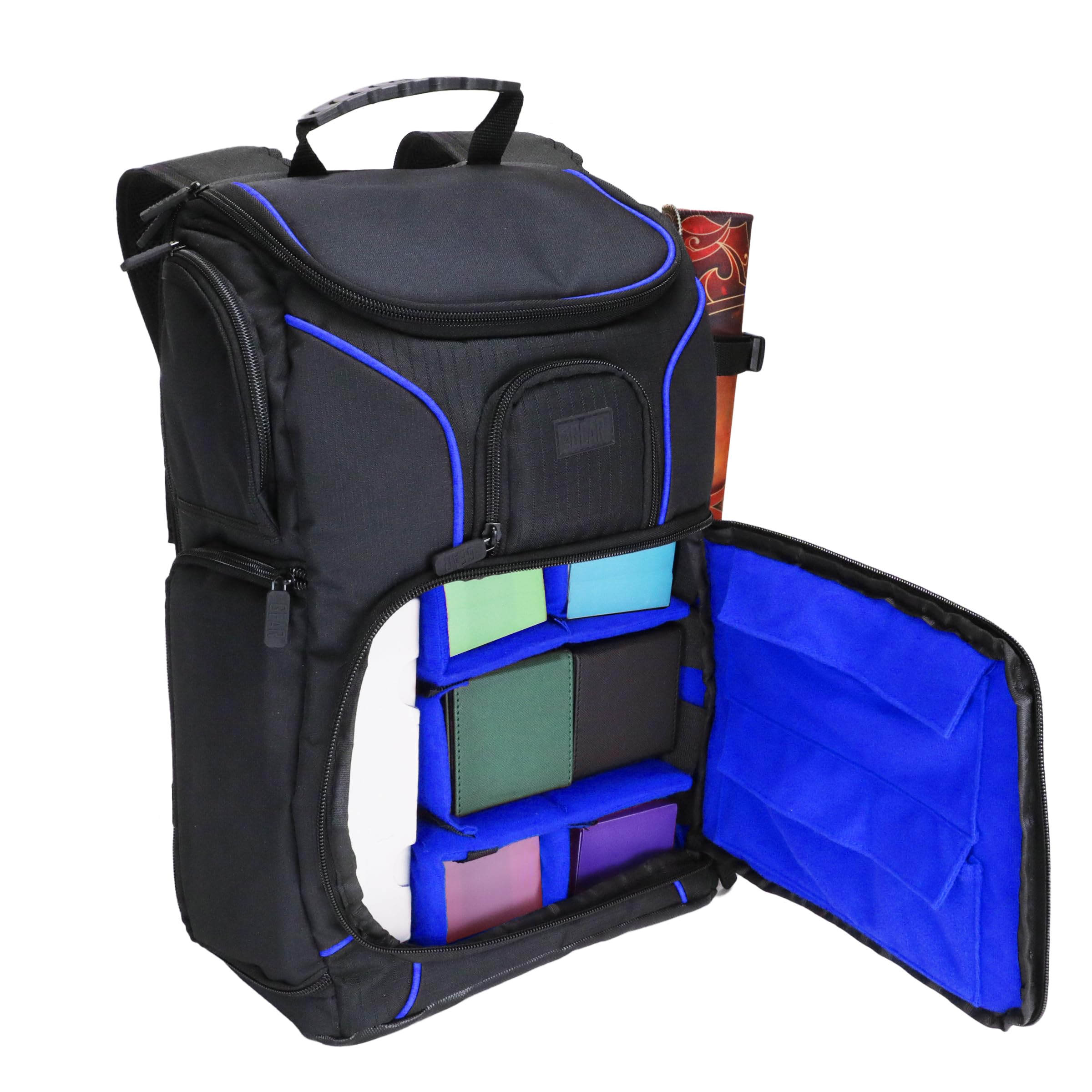 USA Gear MTG-Rucksack, Kompatibel mit Magic the Gathering, MTG-Deck und mehr - TCG-Rucksack Tasche mit Schultergurten, anpassbaren Trennwänden, TCG-Spielmattenhalter, Ordnerfach (Blau