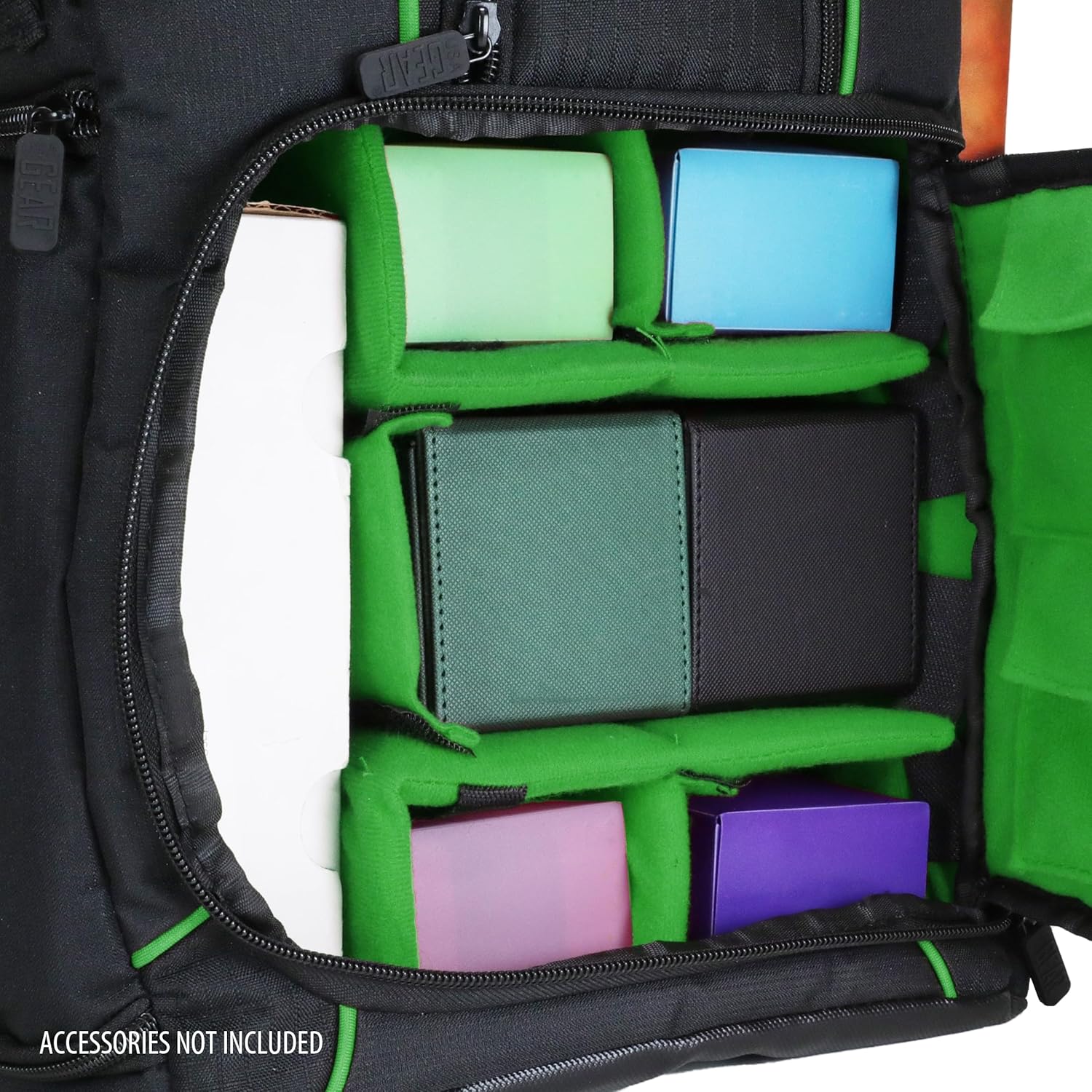 USA Gear MTG-Rucksack, Kompatibel mit Magic the Gathering, MTG-Deck und mehr - TCG-Rucksack Tasche mit Schultergurten, anpassbaren Trennwänden, TCG-Spielmattenhalter, Ordnerfach (Grün