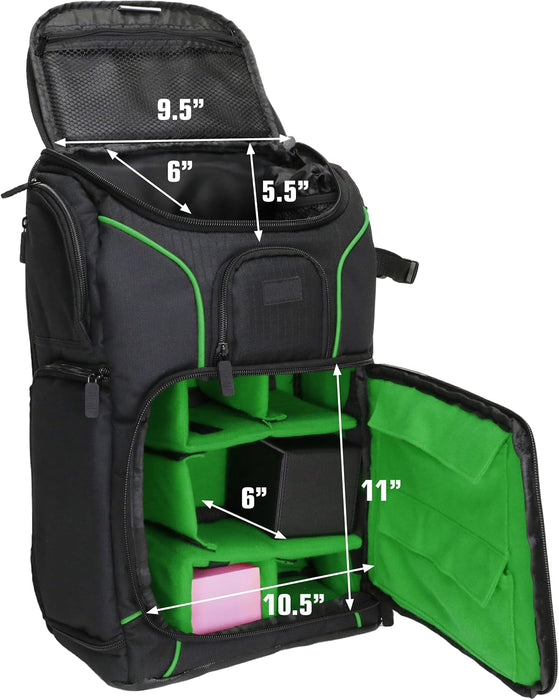 USA Gear MTG-Rucksack, Kompatibel mit Magic the Gathering, MTG-Deck und mehr - TCG-Rucksack Tasche mit Schultergurten, anpassbaren Trennwänden, TCG-Spielmattenhalter, Ordnerfach (Grün