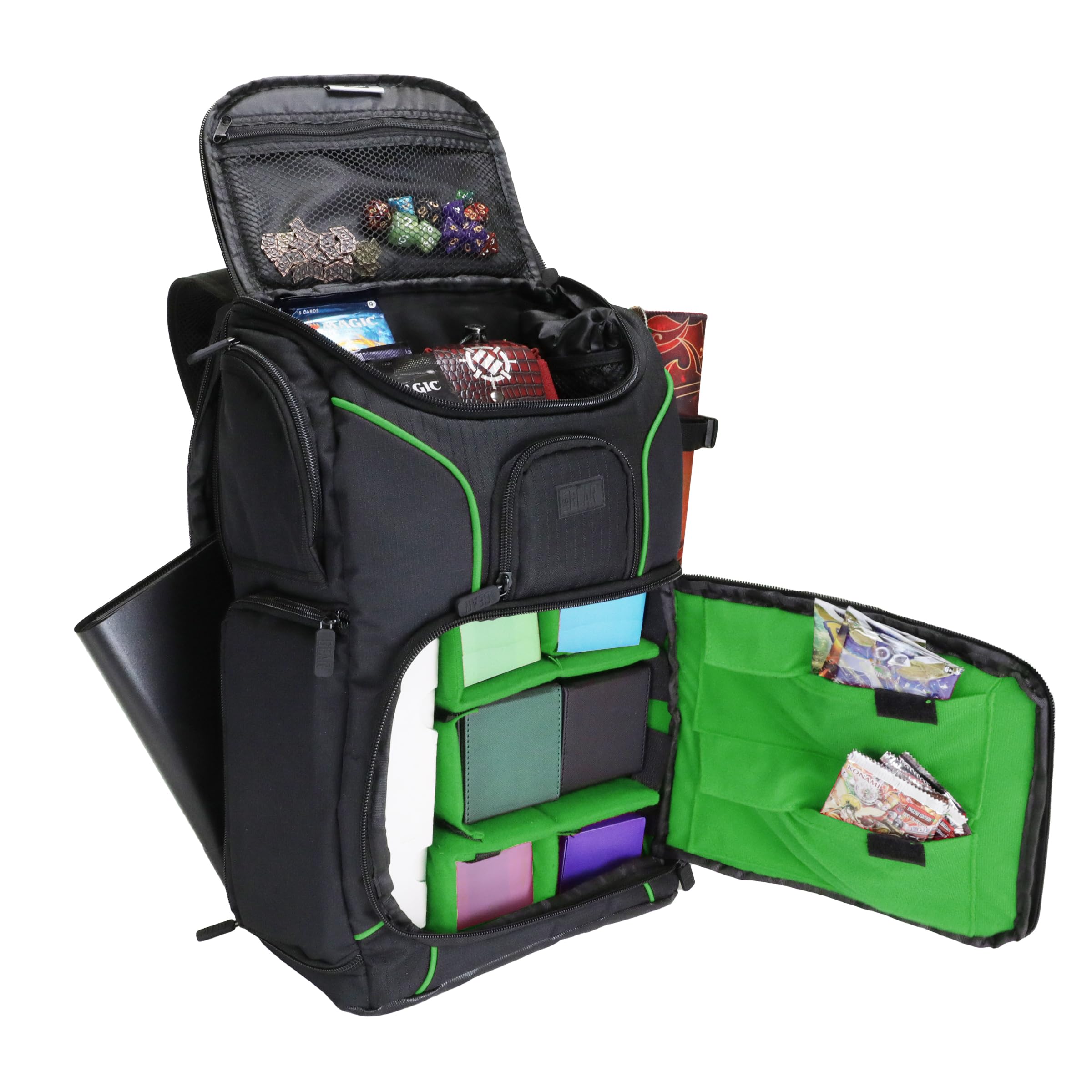 USA Gear MTG-Rucksack, Kompatibel mit Magic the Gathering, MTG-Deck und mehr - TCG-Rucksack Tasche mit Schultergurten, anpassbaren Trennwänden, TCG-Spielmattenhalter, Ordnerfach (Grün