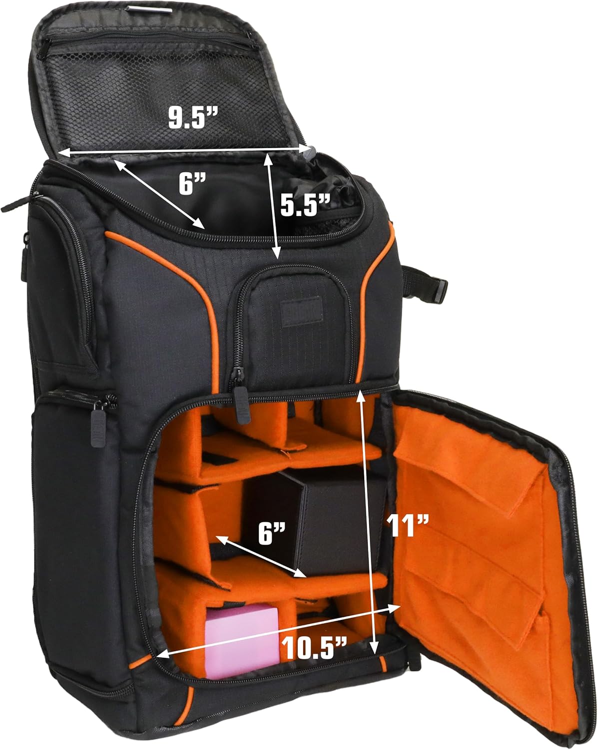 USA Gear MTG-Rucksack, Kompatibel mit Magic the Gathering, MTG-Deck und mehr - TCG-Rucksack Tasche mit Schultergurten, anpassbaren Trennwänden, TCG-Spielmattenhalter, Ordnerfach (Orange