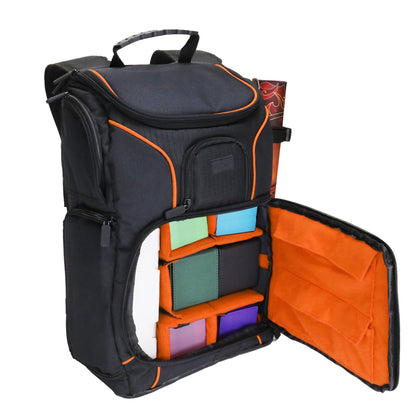 USA Gear MTG-Rucksack, Kompatibel mit Magic the Gathering, MTG-Deck und mehr - TCG-Rucksack Tasche mit Schultergurten, anpassbaren Trennwänden, TCG-Spielmattenhalter, Ordnerfach (Orange