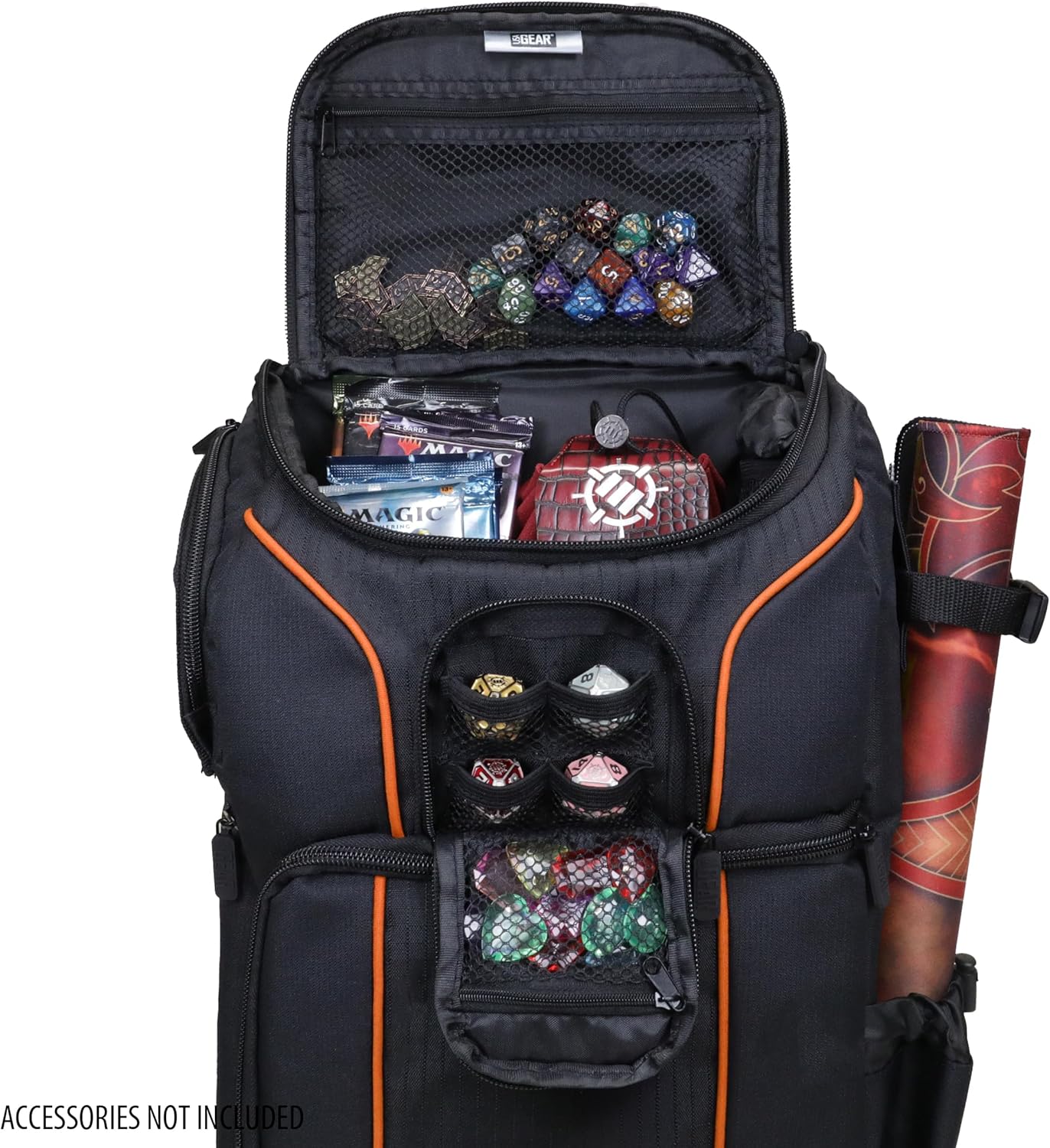 USA Gear MTG-Rucksack, Kompatibel mit Magic the Gathering, MTG-Deck und mehr - TCG-Rucksack Tasche mit Schultergurten, anpassbaren Trennwänden, TCG-Spielmattenhalter, Ordnerfach (Orange