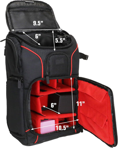 USA Gear MTG-Rucksack, Kompatibel mit Magic the Gathering, MTG-Deck und mehr - TCG-Rucksack Tasche mit Schultergurten, anpassbaren Trennwänden, TCG-Spielmattenhalter, Ordnerfach (Rot