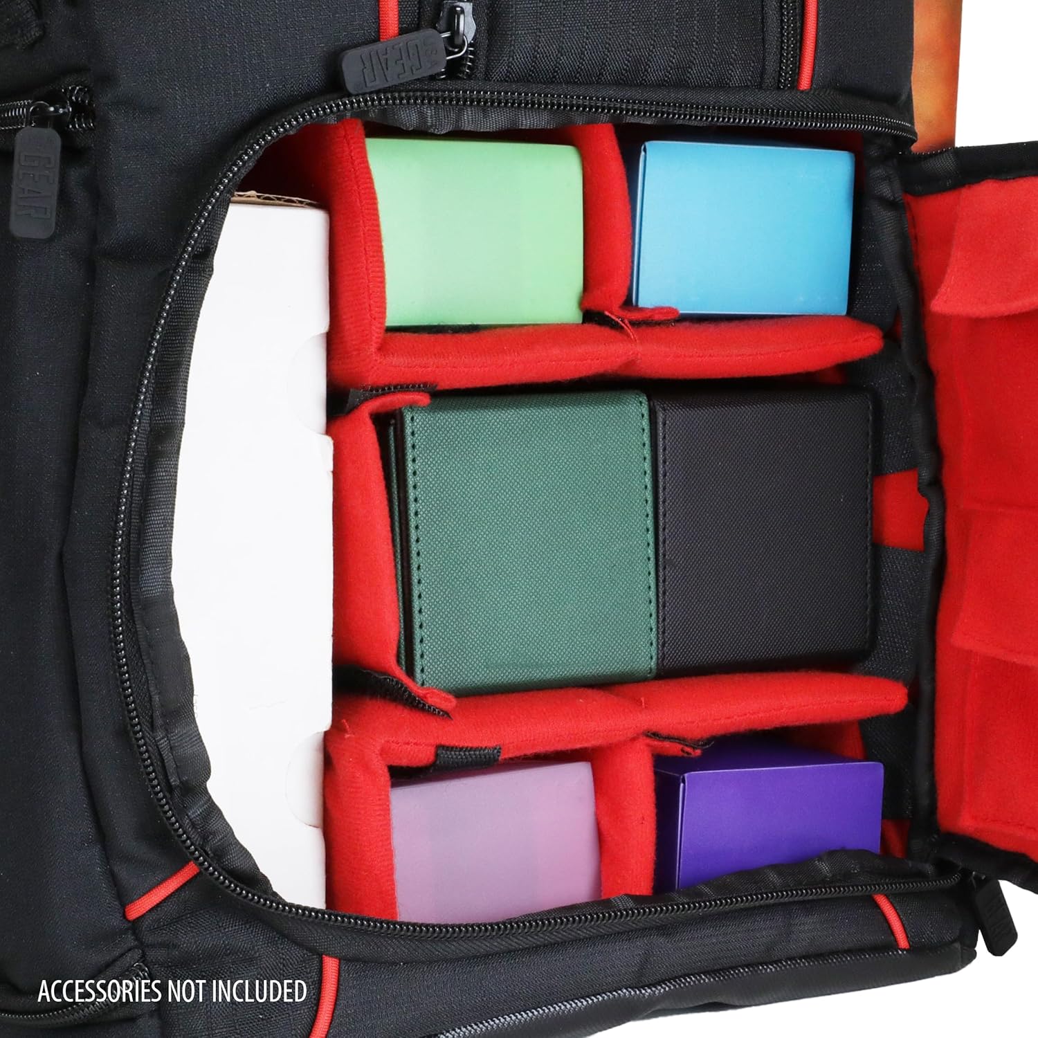 USA Gear MTG-Rucksack, Kompatibel mit Magic the Gathering, MTG-Deck und mehr - TCG-Rucksack Tasche mit Schultergurten, anpassbaren Trennwänden, TCG-Spielmattenhalter, Ordnerfach (Rot