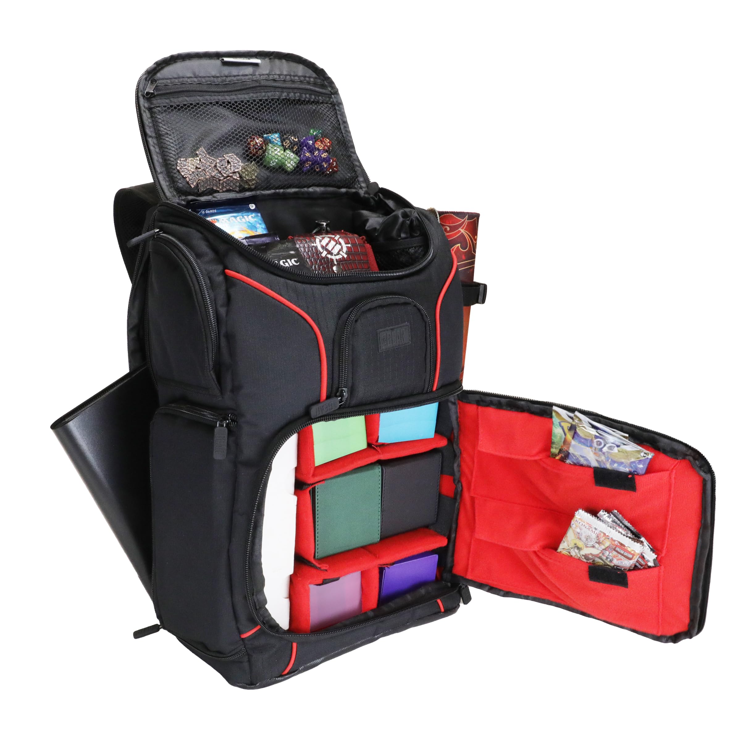 USA Gear MTG-Rucksack, Kompatibel mit Magic the Gathering, MTG-Deck und mehr - TCG-Rucksack Tasche mit Schultergurten, anpassbaren Trennwänden, TCG-Spielmattenhalter, Ordnerfach (Rot