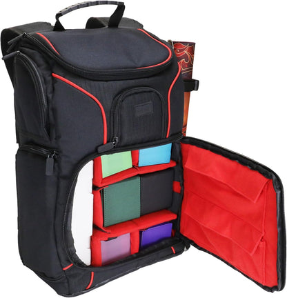 USA Gear MTG-Rucksack, Kompatibel mit Magic the Gathering, MTG-Deck und mehr - TCG-Rucksack Tasche mit Schultergurten, anpassbaren Trennwänden, TCG-Spielmattenhalter, Ordnerfach (Rot