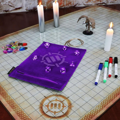ENHANCE Würfelmatte zum Rollen auf Einer Schriftrolle und 7-teiliges Acrylwürfelset - Samt-Würfeletui mit Würfelhalter und Ablage, kompatibel mit DND und Anderen Tabletop-Spielen