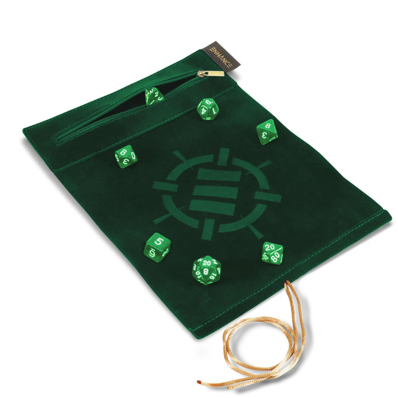 ENHANCE Würfelmatte zum Rollen auf Einer Schriftrolle und 7-teiliges Acrylwürfelset - Samt-Würfeletui mit Würfelhalter und Ablage, kompatibel mit DND und Anderen Tabletop-Spielen