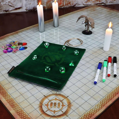 ENHANCE Würfelmatte zum Rollen auf Einer Schriftrolle und 7-teiliges Acrylwürfelset - Samt-Würfeletui mit Würfelhalter und Ablage, kompatibel mit DND und Anderen Tabletop-Spielen