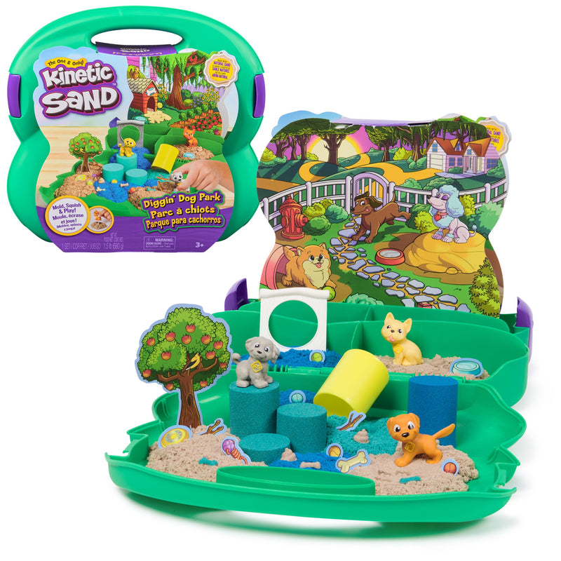 Kinetic Sand Hondenpark koffer - met 680 g zand, 3 honden, 2 zandgereedschappen en accessoires, vanaf 3 jaar
