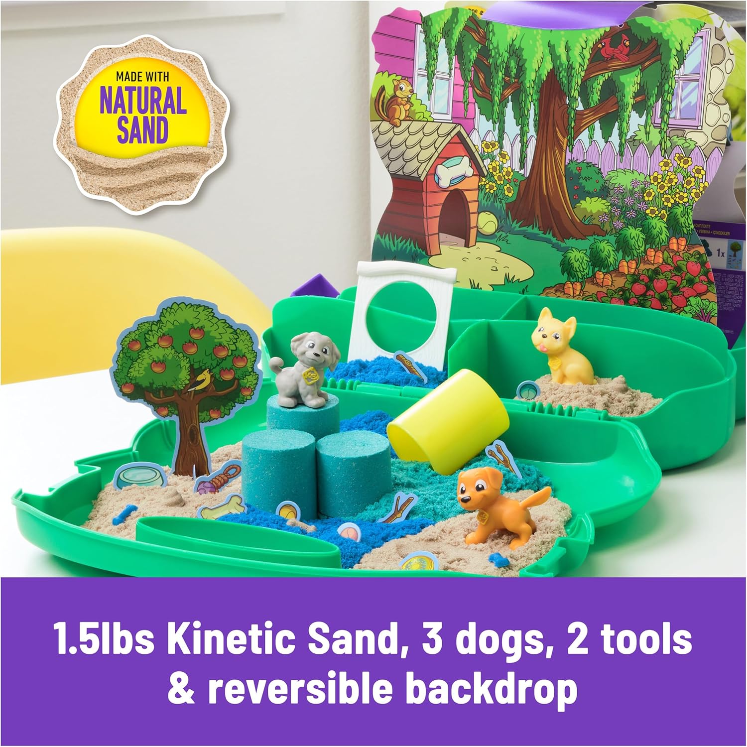 Kinetic Sand Hondenpark koffer - met 680 g zand, 3 honden, 2 zandgereedschappen en accessoires, vanaf 3 jaar