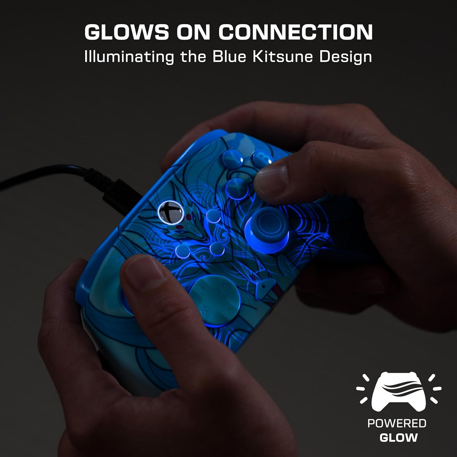 Turtle Beach Rematch Advanced Blue Kitsune bedrade gamingcontroller Gelicentieerd voor Xbox Series X|S, Xbox One en Windows PC met Glow-in-the-dark, herinstelbare knoppen en hairtriggers.