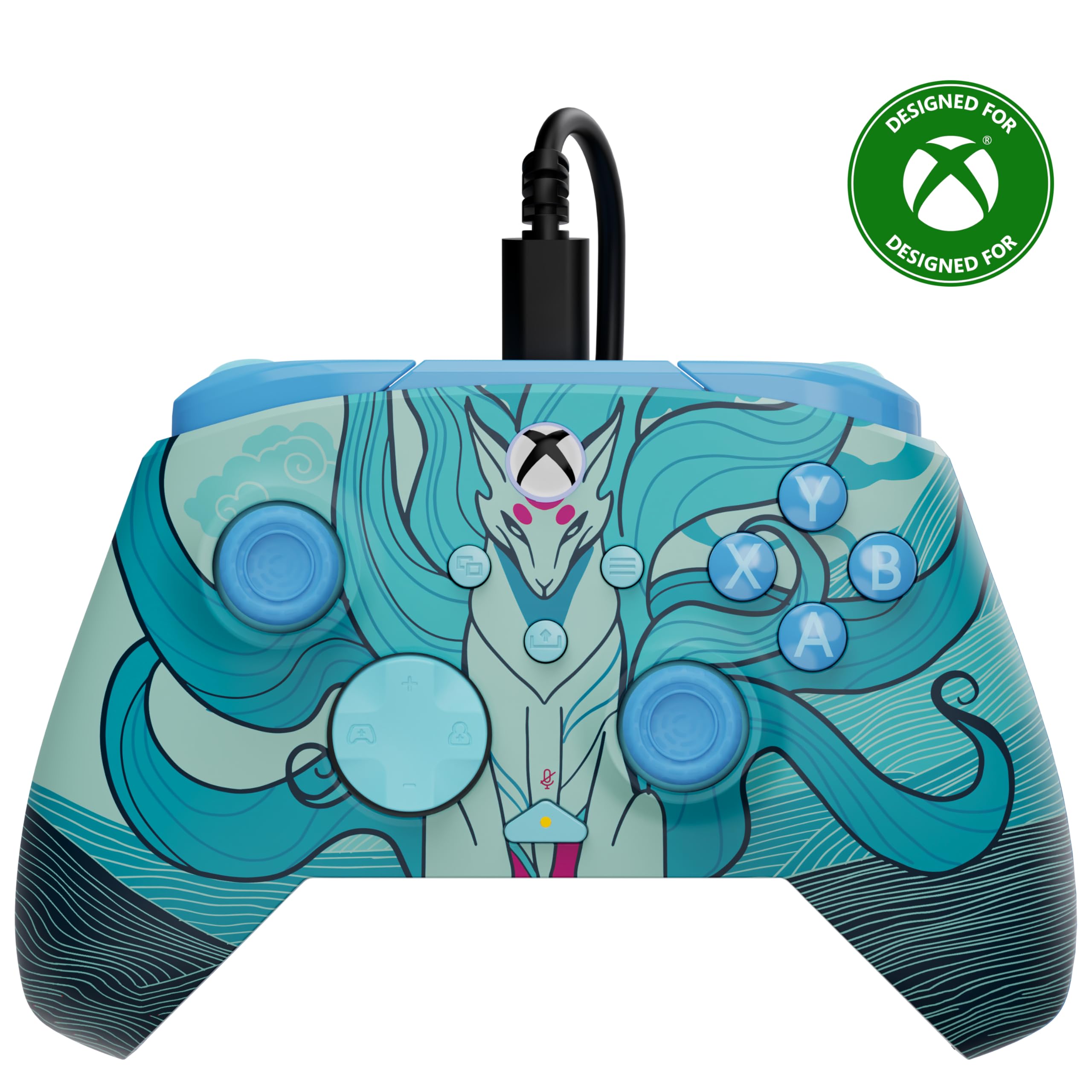 Turtle Beach Rematch Advanced Blue Kitsune bedrade gamingcontroller Gelicentieerd voor Xbox Series X|S, Xbox One en Windows PC met Glow-in-the-dark, herinstelbare knoppen en hairtriggers.