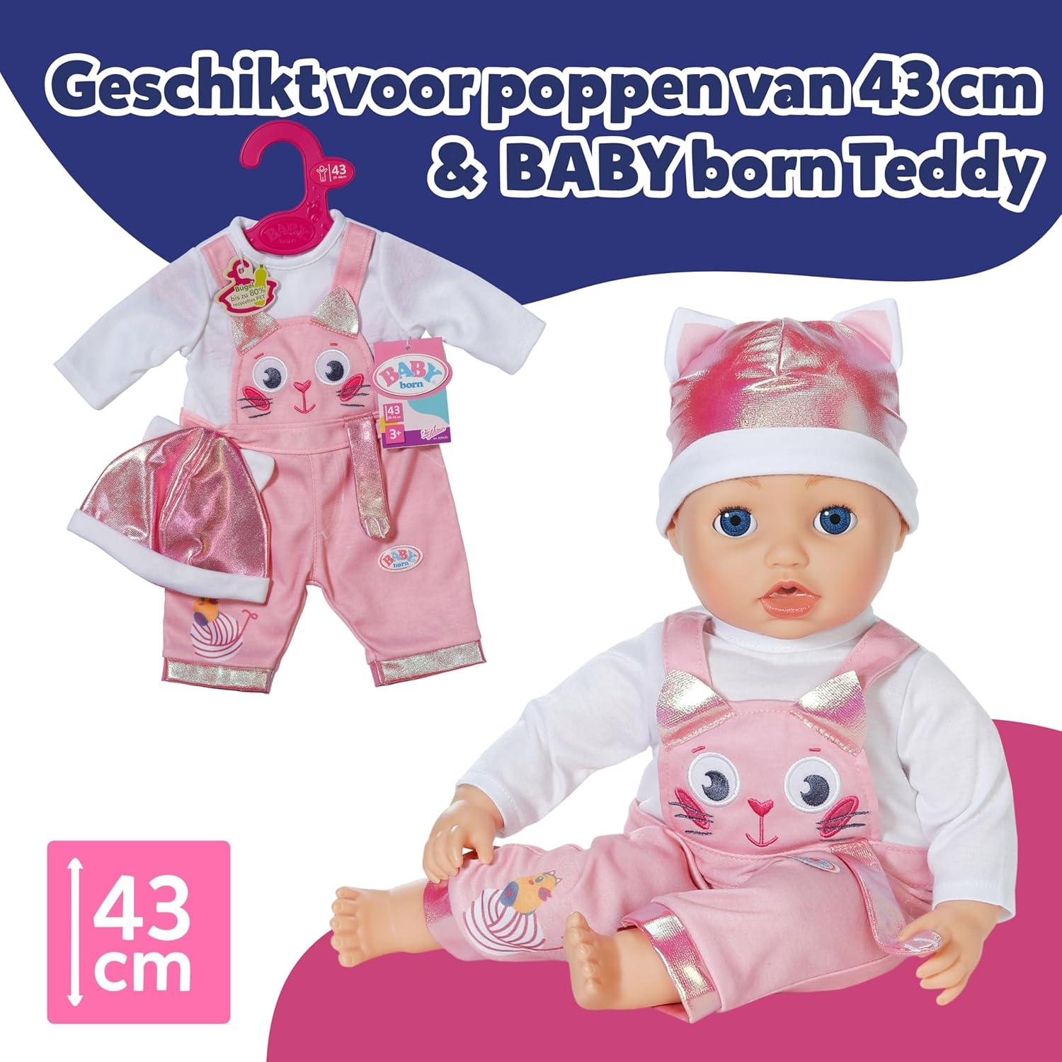 BABY born Kittenonesie, romperpak met lange mouwen met tuinbroek incl. muts, 839430 Zapf Creation