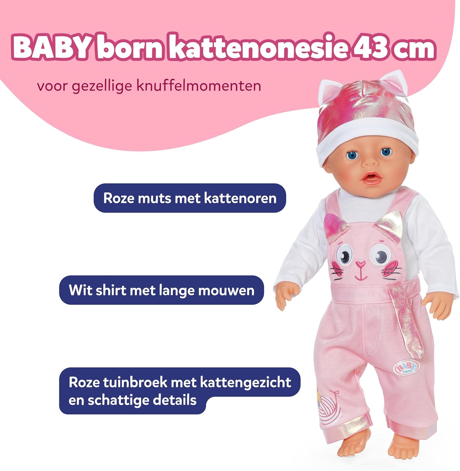 BABY born Kittenonesie, romperpak met lange mouwen met tuinbroek incl. muts, 839430 Zapf Creation