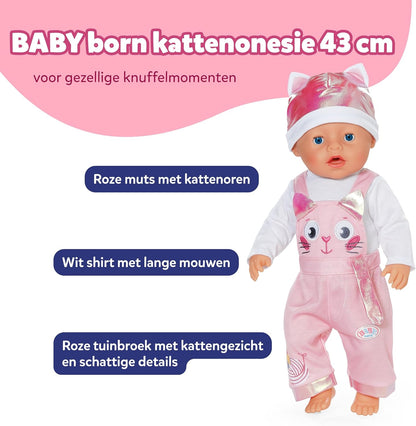 BABY born Kittenonesie, romperpak met lange mouwen met tuinbroek incl. muts, 839430 Zapf Creation