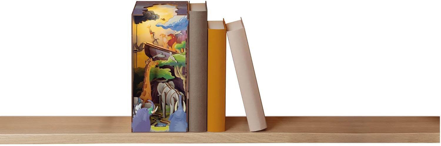 Revell Tiny Adventures Buchstütze König der Löwen I Disney 3D Holz Puzzle mit LED I Simba Szene als Miniatur-Book Nook für Bücherregal I Kreatives Geschenk für Kinder, Filmfans & Bastelbegeisterte