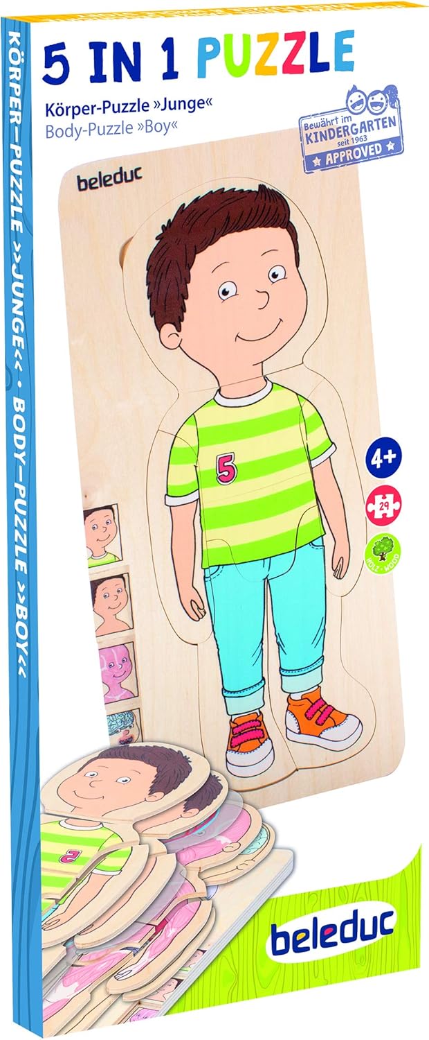 Beleduc 17170 - lagen-puzzel je lichaam jongen, extra folie met weergave van de bloedsomloop, bewezen op de kleuterschool