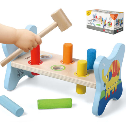 Dorjee- D1.100-1 - Hamerbankje met houten staafjes - coördinatiespeelgoed van hout voor kinderen vanaf 12 maanden.
