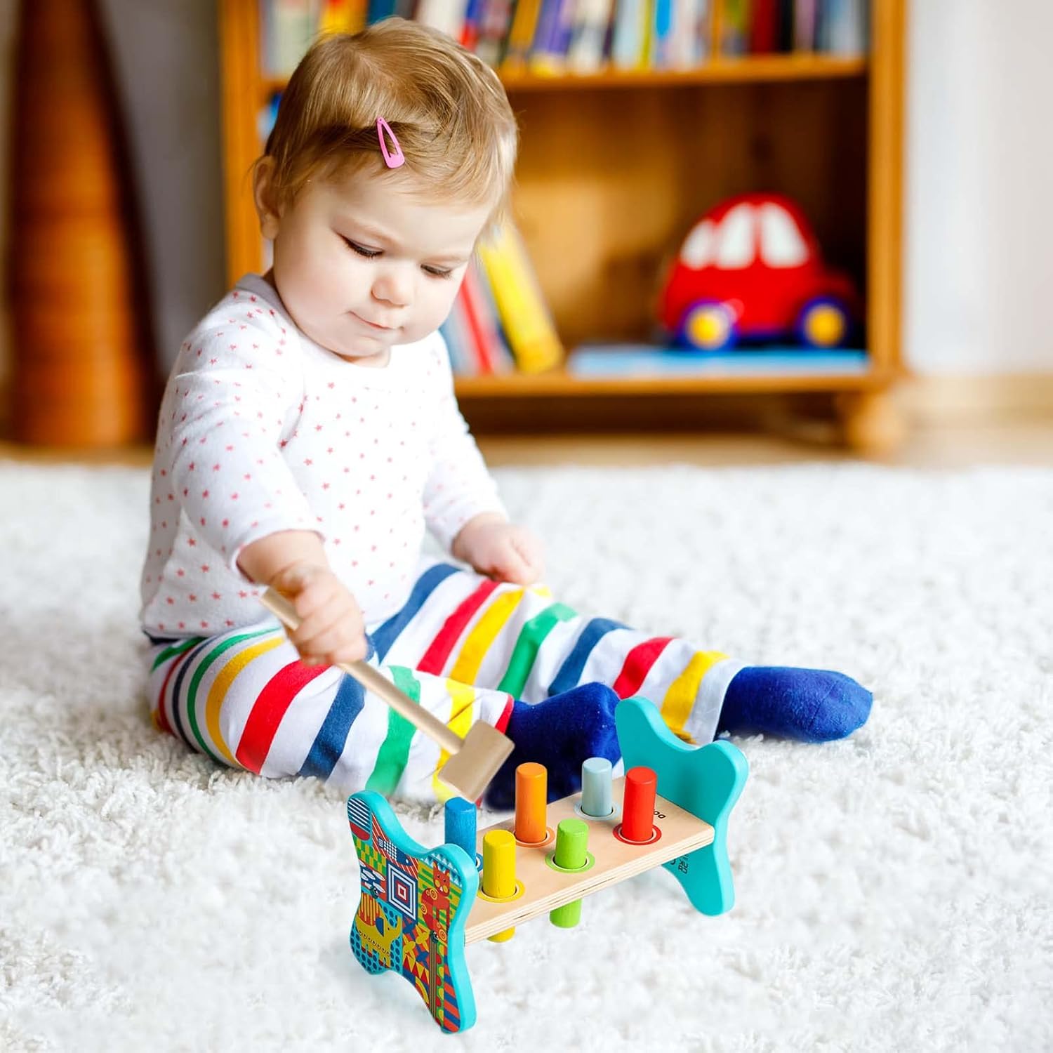 Dorjee- D1.100-1 - Hamerbankje met houten staafjes - coördinatiespeelgoed van hout voor kinderen vanaf 12 maanden.