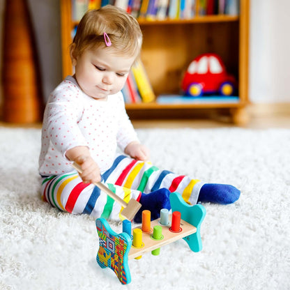 Dorjee- D1.100-1 - Hamerbankje met houten staafjes - coördinatiespeelgoed van hout voor kinderen vanaf 12 maanden.