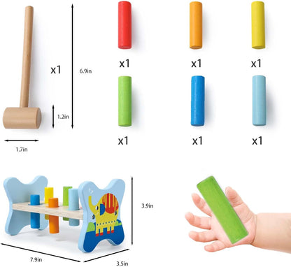 Dorjee- D1.100-1 - Hamerbankje met houten staafjes - coördinatiespeelgoed van hout voor kinderen vanaf 12 maanden.