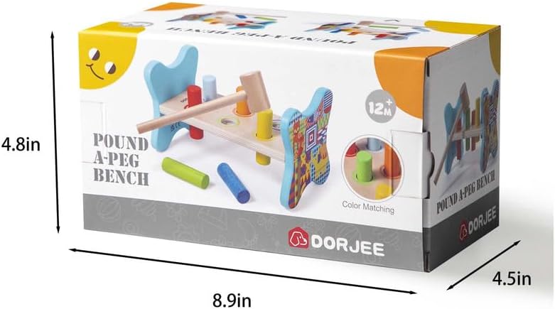 Dorjee- D1.100-2 - Hamerbankje met houten staafjes - coördinatiespeelgoed van hout voor kinderen vanaf 12 maanden.