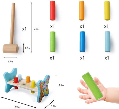 Dorjee- D1.100-2 - Hamerbankje met houten staafjes - coördinatiespeelgoed van hout voor kinderen vanaf 12 maanden.