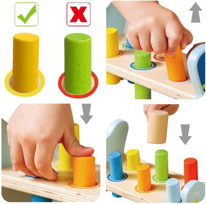 Dorjee- D1.100-2 - Hamerbankje met houten staafjes - coördinatiespeelgoed van hout voor kinderen vanaf 12 maanden.