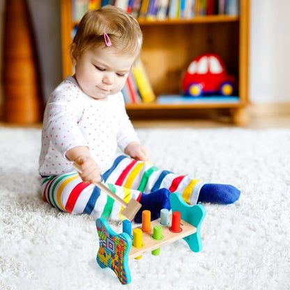 Dorjee- D1.100-2 - Hamerbankje met houten staafjes - coördinatiespeelgoed van hout voor kinderen vanaf 12 maanden.