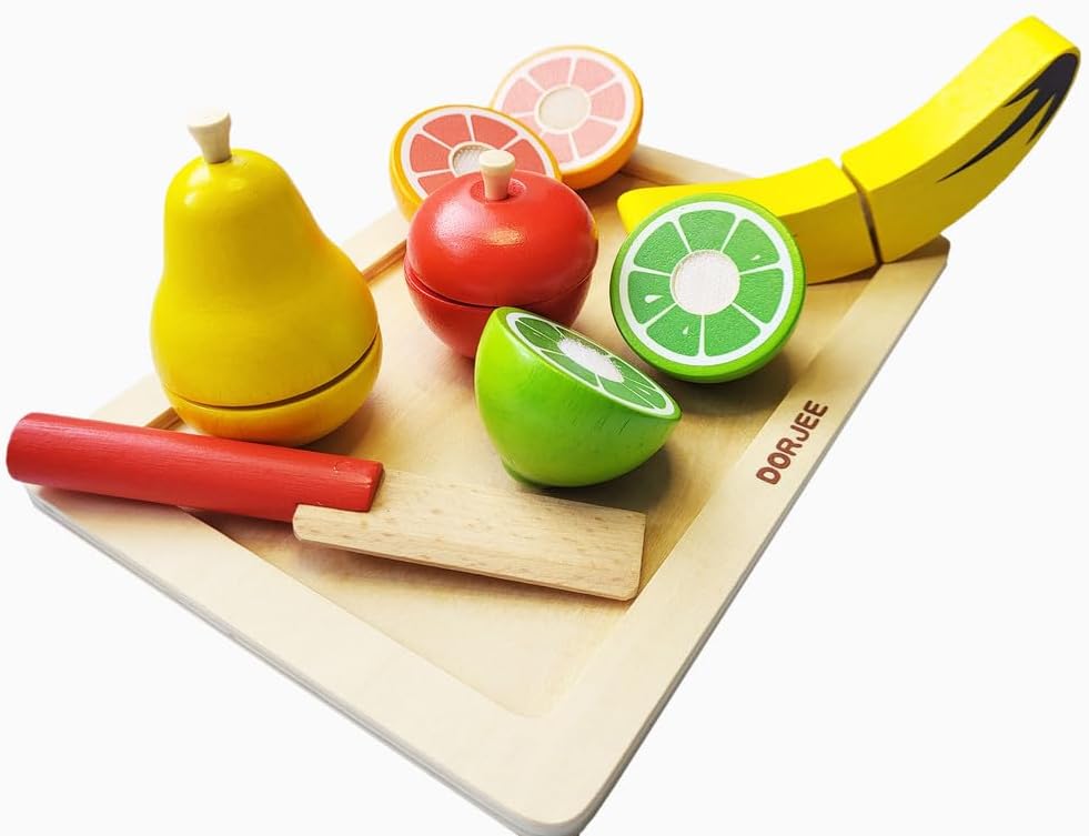 Dorjee - D3.010 - Houten speelgoed snijset fruit - met houten snijplank en mes - vanaf 18 maanden.