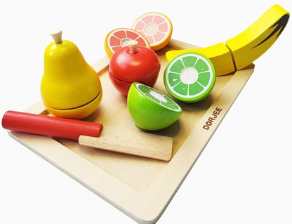 Dorjee - D3.010 - Houten speelgoed snijset fruit - met houten snijplank en mes - vanaf 18 maanden.