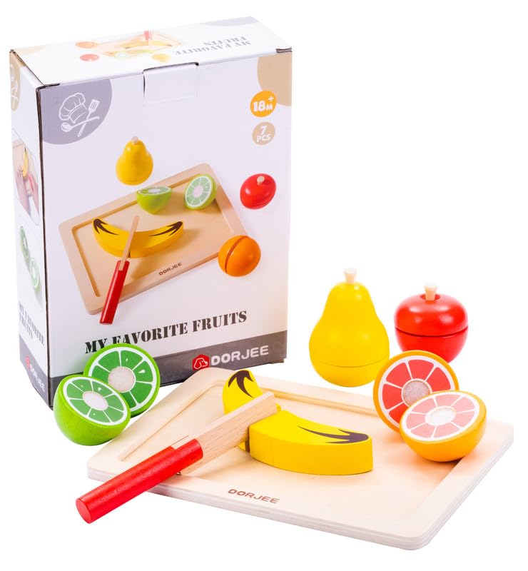 Dorjee - D3.010 - Houten speelgoed snijset fruit - met houten snijplank en mes - vanaf 18 maanden.