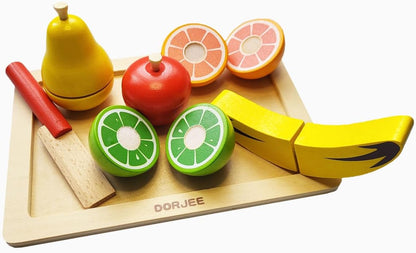 Dorjee - D3.010 - Houten speelgoed snijset fruit - met houten snijplank en mes - vanaf 18 maanden.