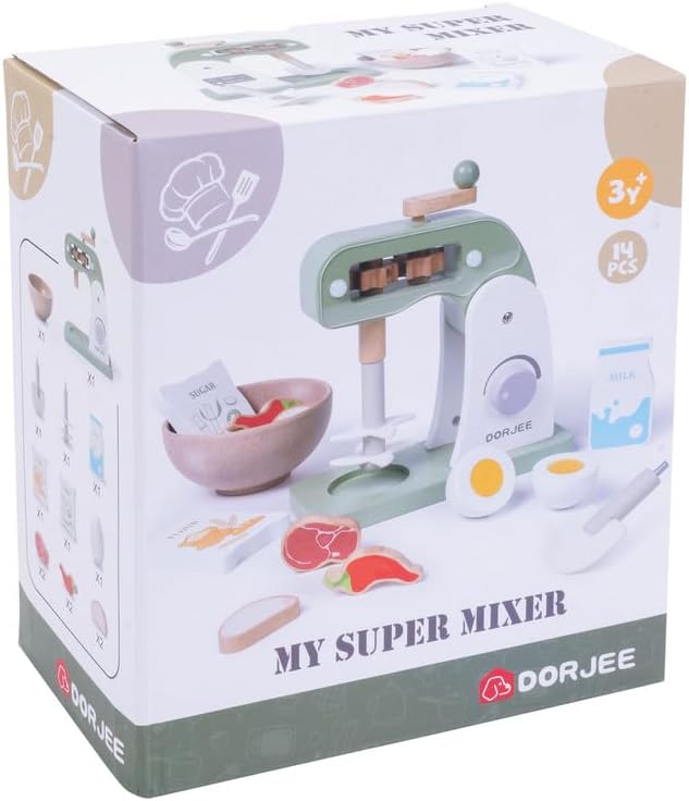 Dorjee- D3.006- Houten Staafmixer - Imitatie van Huishoudelijke Apparaten - Houten speelgoed voor kinderen vanaf 3 jaar - Imitatie van Kookspeelgoed - Bevat 14 onderdelen