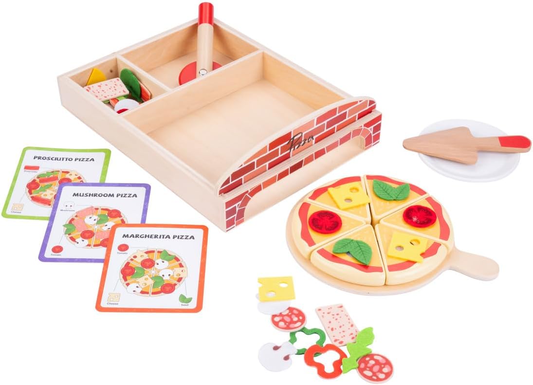 Dorjee- D3.014- Houten Gourmet Pizzaset - Houten speelgoed - Rollenspelkeuken +3 jaar - Bevat 20 onderdelen