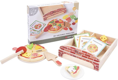 Dorjee- D3.014- Houten Gourmet Pizzaset - Houten speelgoed - Rollenspelkeuken +3 jaar - Bevat 20 onderdelen