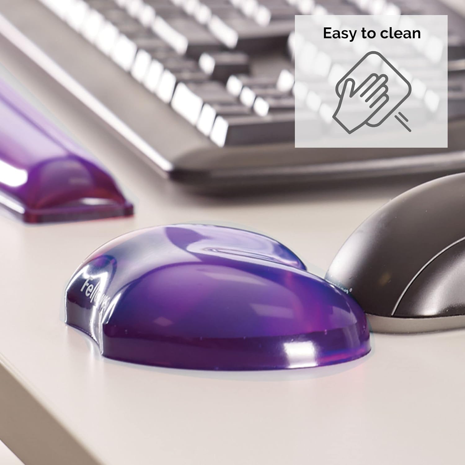 Fellowes Wrist Rest - Crystals Gel Wrist Rest with Non Slip Rubber Base - Ergonomic Mouse Mat Wrist Support, Keyboard Wrist Rest for Computer, Laptop, Home Office Use - Black (Pack of 2