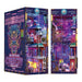 Tonecheer Cyber City Book Nook Kits 3D Wooden Puzzle for Adults, DIY Miniature House with Dust Cover Booknook Model Kits Bookshelf Insert Decor with LED Lights Unique Birthday Gifts