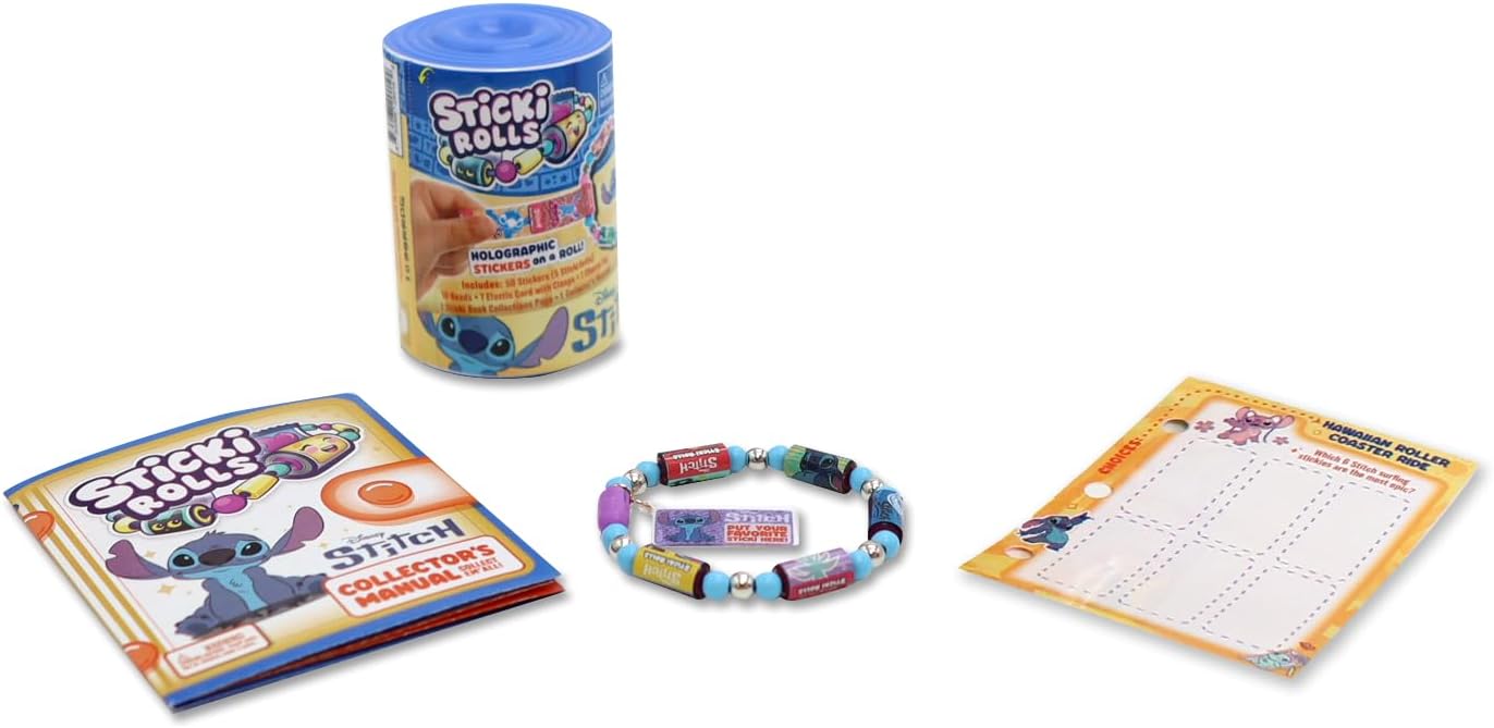Sticki Rolls Stitch Capsule, Wearable Sticker Jewellery, Collectable Toys, Disney Stitch, Styles May Vary, One Supplied at Random, Blue