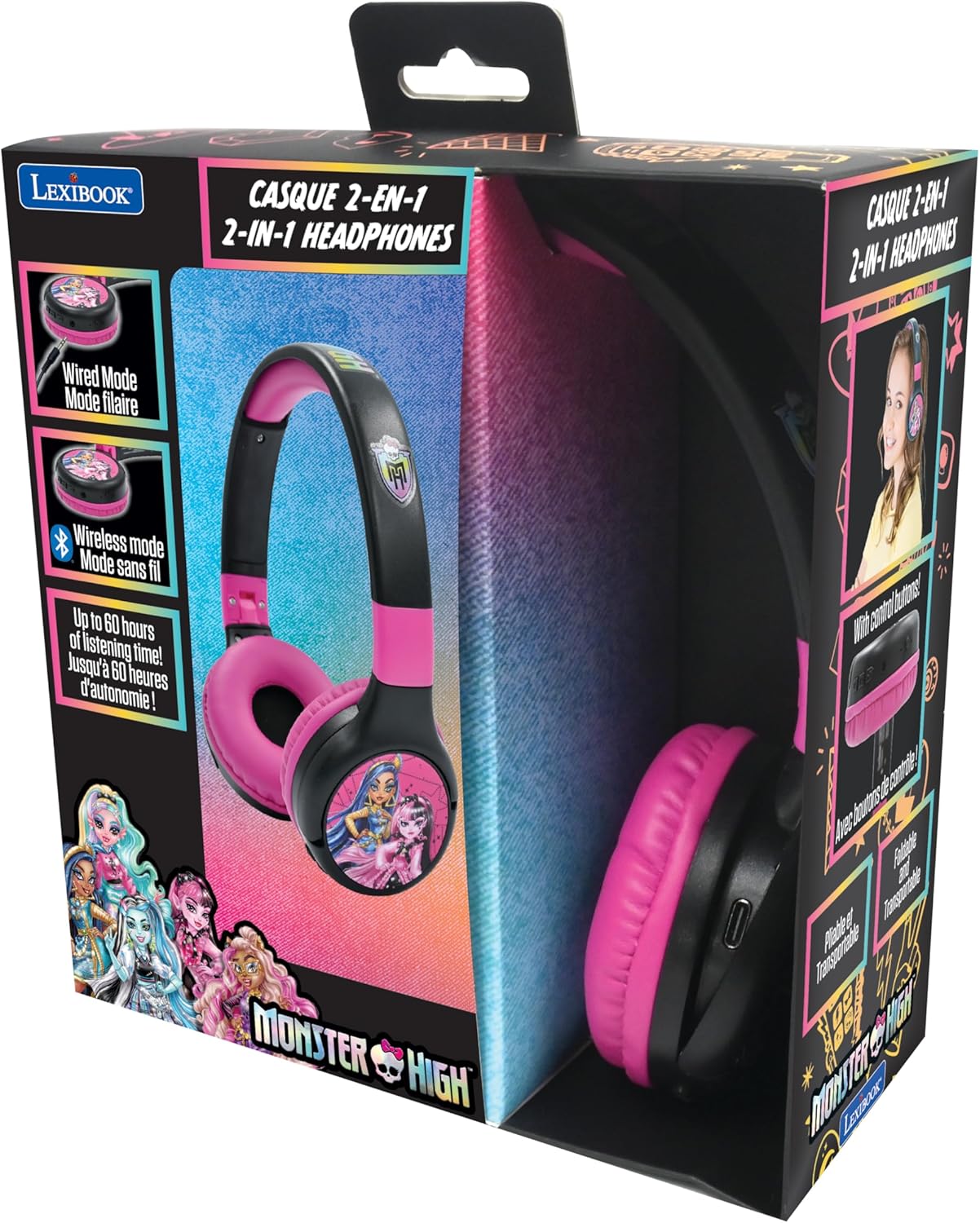 Lexibook - 2 In 1 Bluetooth Foldable Monster High Headphones (Hpbt010Mh)