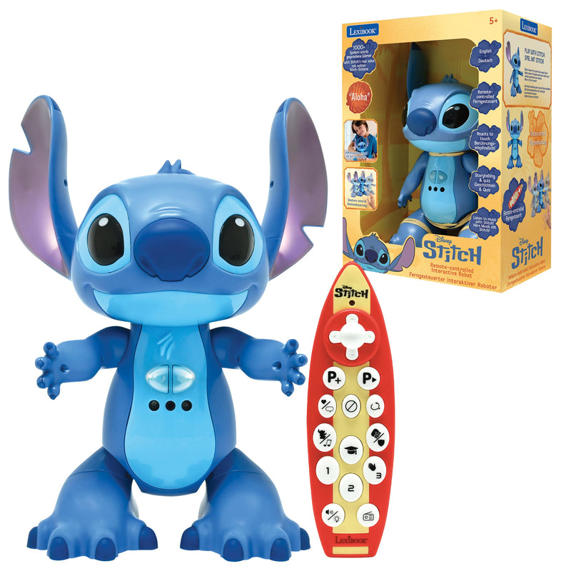 Lexibook, Disney Stitch, interactief speelgoed, Bilingue Engels Duits, gebarenbesturing en afstandsbediening, reageert op aanraking, programmeerbaar, twee snelheden, blauw, STITCHi3