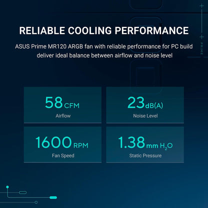 ASUS Prime MR120 ARGB Reverse, Ventola per Case da 120 mm, Spessore Telaio 2,8 cm, 20 LED ARGB Compatibili con Aura Sync per Illuminazione da Entrambi i Lati, 23 dB di Rumore, 3 Pezzi, Nero