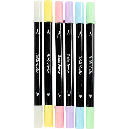 Textile markers, line 2,3+3,6 mm, pastel colours, 6 pc/ 1 pack