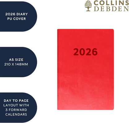 Collins - Edge Rainbow - 2026 12 Month Calendar Year Planner, Day-To-Page with 1/2 Hourly Appointments Diary, A5 Soft Cover - Blue (ED151.U57-26